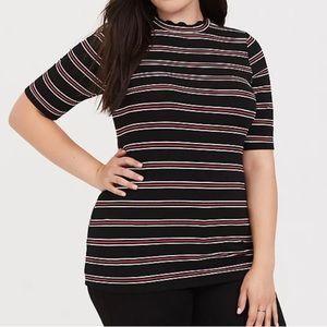 Torrid Black Multi Stripe Ribbed Mock Neck T-Shirt